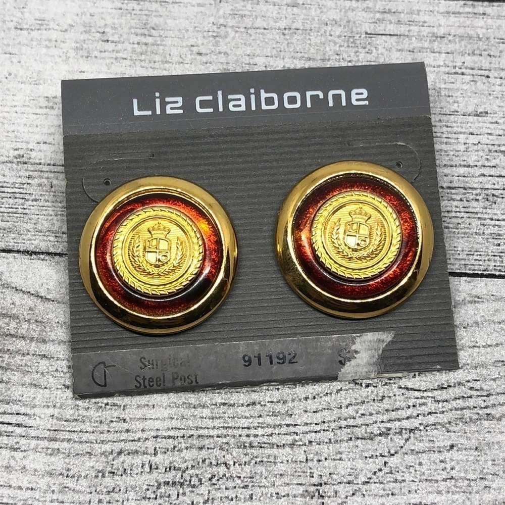 Vintage Liz Claiborne Statement Round Crest earrings New Old Stock.